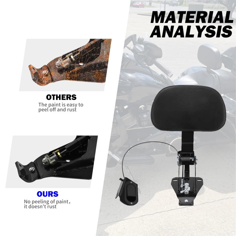 HDBUBALUS Motorcycle Adjustable Rider Backrest with Pad Foldable Driver Backrest Fit for Harley Touring Road King Street Glide Electra Glide CVO FLHR FLHX FLHT 2009-2025 - Image 4